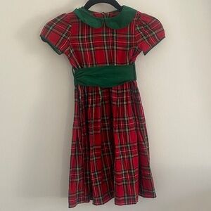 Funtasia Too Holiday Tartan Plaid Red Green Collar Tie Back Cotton Girls Size 5